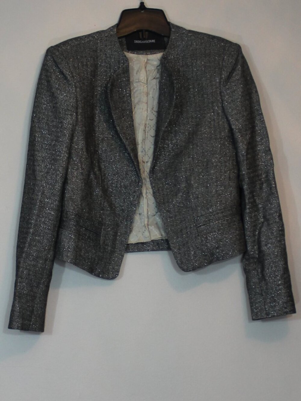 Zadig & Voltaire Vola Silver Deluxe Jacket Open Front   Gray Sz  EU 36/4/small